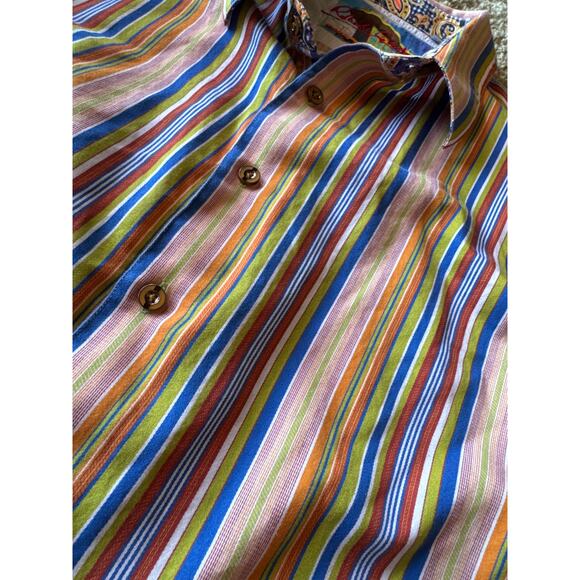 Robert Graham Bright Multi Colored Vertical Striped XL Button Down Dress Shirt - Picture 4 of 9